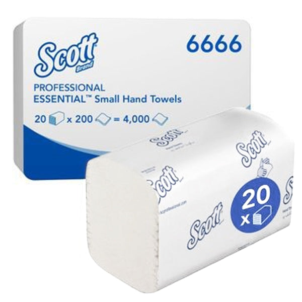 Kimberly-Clark Scott Essential Handtuch, V-Falzung, 2-lagig, weiss, 23 × 22,5 cm – 4000 Blatt (20 x 200)