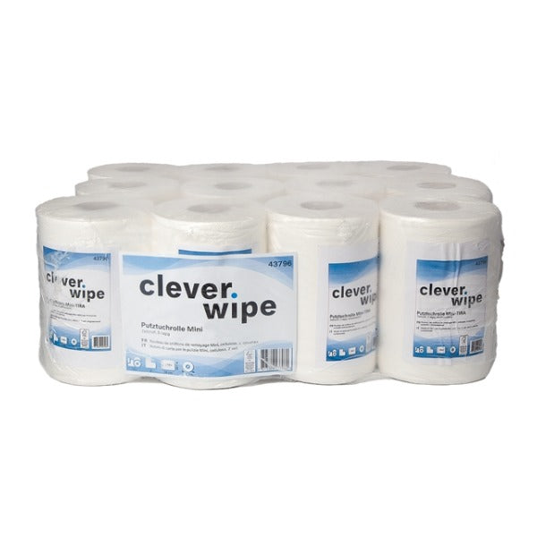 Papierwischtücher Mini Clever Wipe, Zellstoff, 2-lagig, 20 × 36 cm, 90 m – 12 Rollen