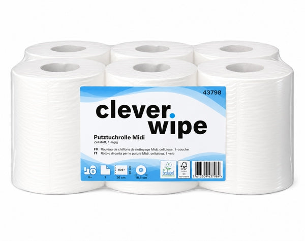 Papierwischtücher Midi Clever Wipe, Zellstoff, 1-lagig, weiss, 20 × 36 cm, 805 Blatt = 290 m