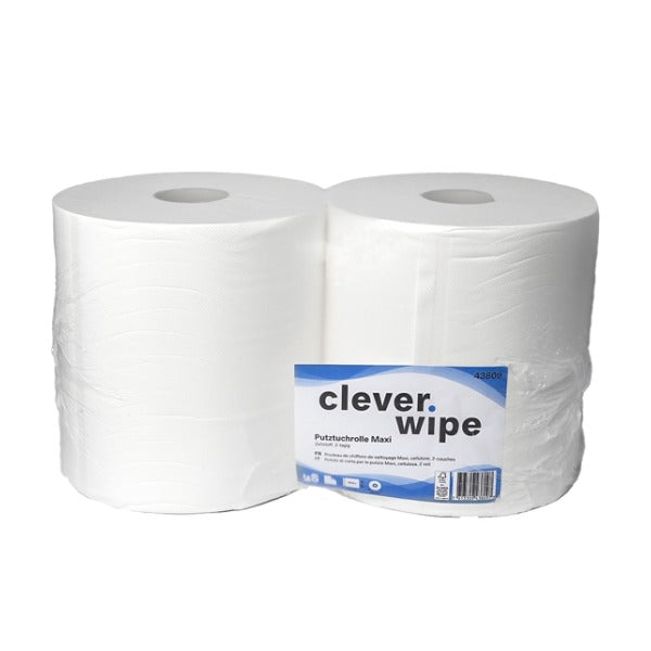 Papierwischtücher Maxi Clever Wipe, Zellstoff, 2-lagig, 29 × 36 cm, 325 m – 2 Rollen