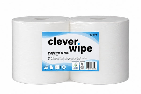 Papierwischtücher Maxi Clever Wipe, Zellstoff, 3-lagig, weiss, 29 × 36 cm, 902 Blatt = 325 m