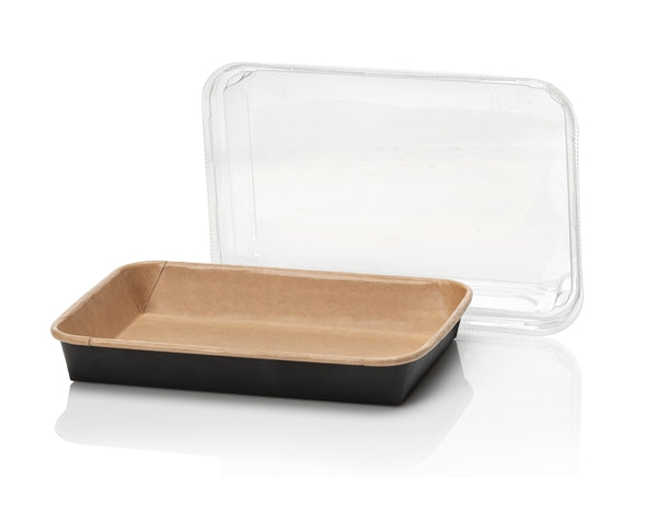 Sushi Platte Karton, braun / schwarz 165 × 115 × 24 mm, mit Deckel PET – 200 Stück (8 x 25)