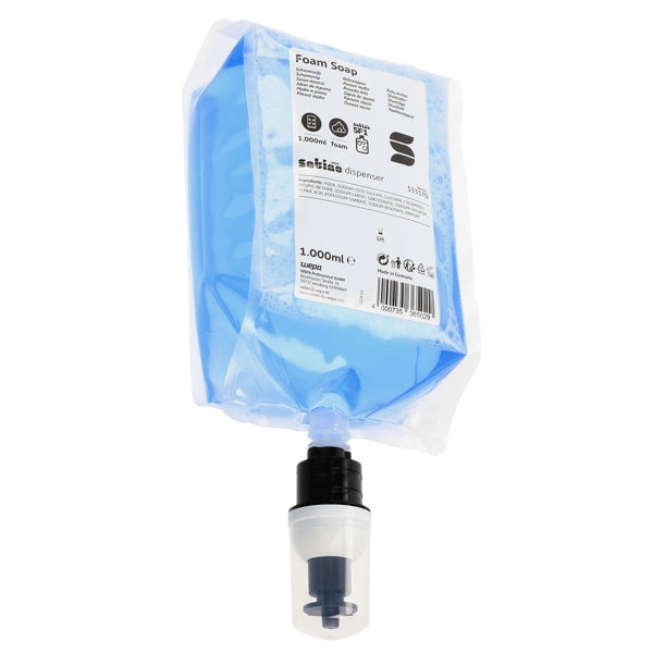 Satino Schaumseife – SF1 System, leicht parfümiert, 1 Liter, blau – 6 Beutel