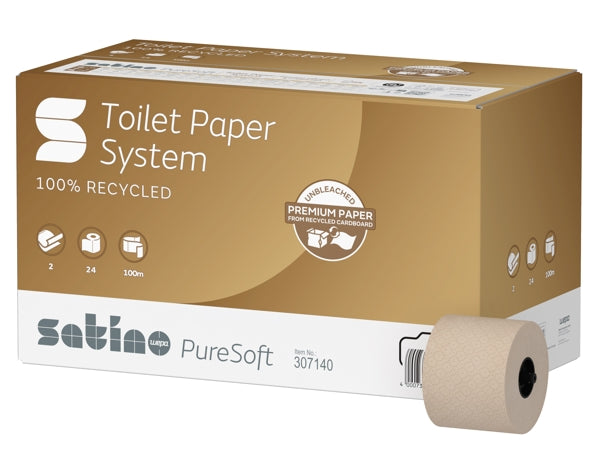 Satino PureSoft Compact Toilettenpapier Grossrolle – JT3 System, Recycling, 2-lagig – 24 Rollen