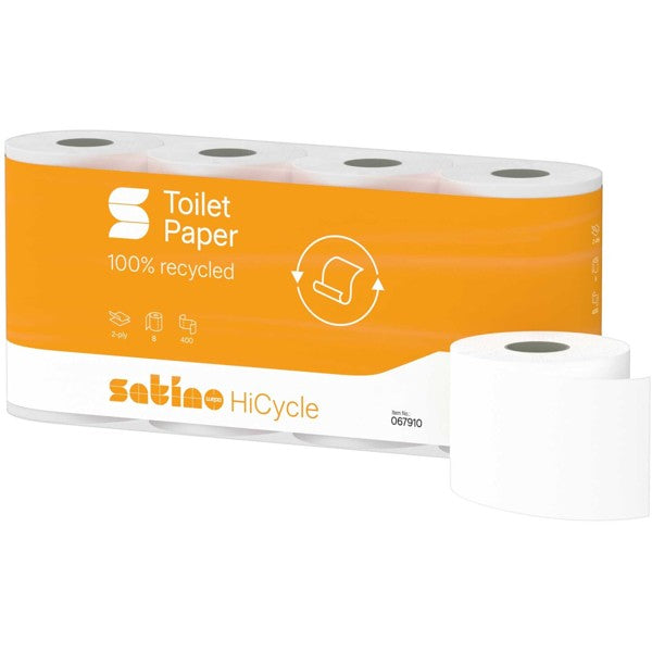 Satino HiCycle Toilettenpapier Kleinrollen MT1, Recycling, 2-lagig, 400 Blatt – 48 Rollen