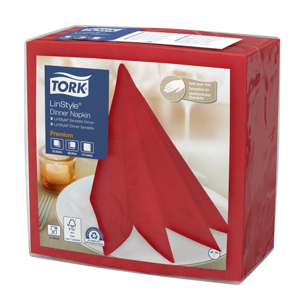 Servietten Tork LinStyle Premium, Airlaid, 39 × 39 cm, 1/4-Falz, rot