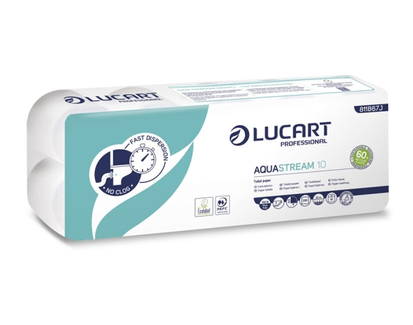 Lucart Aquastream 10 Toilettenpapier Kleinrollen, Zellstoff, 2-lagig, 200 Blatt – 120 Rollen