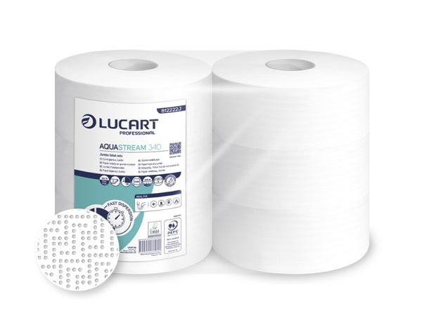 Lucart Aquastream 340 Toilettenpapier Maxi Jumbo, Zellstoff, 2-lagig, 1300 Blatt – 6 Rollen