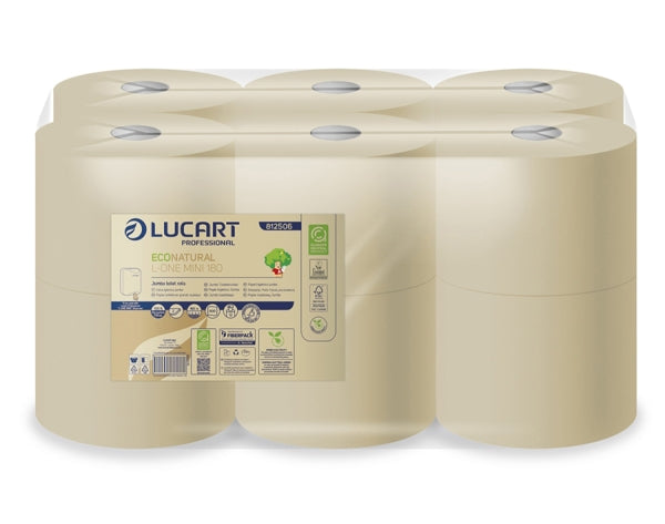 Lucart EcoNatural L1 Toilettenpapier Mini Jumbo, Recycling, 2-lagig, havanna, 780 Blatt – 12 Rollen