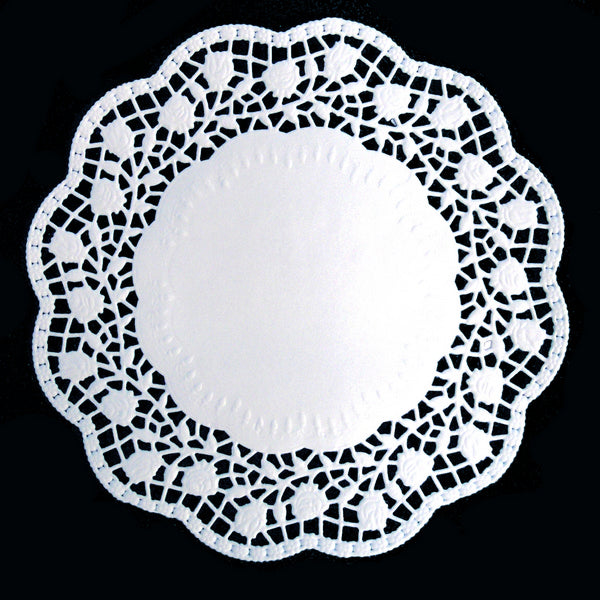 Spitzenpapier Rosenmuster, rund, weiss, 15 cm – 500 Stück