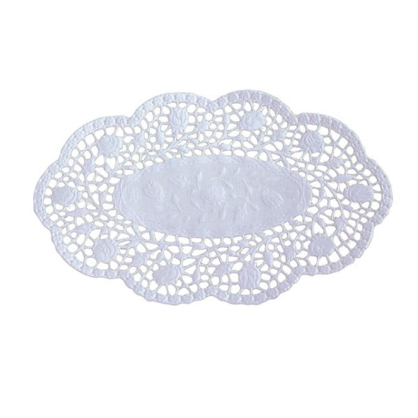 Spitzenpapier Rosenmuster, oval, weiss, 18 × 26 cm – 500 Stück