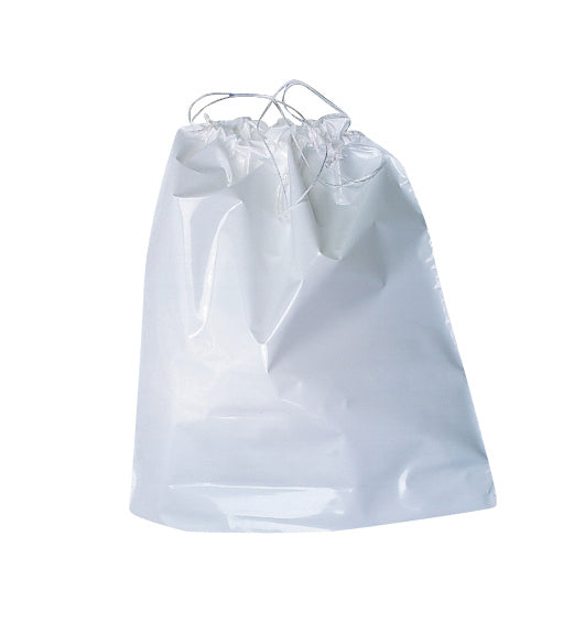 Kordelzugtragtaschen, Plastik, weiss, 28 × 25 + 5 cm – 500 Stück