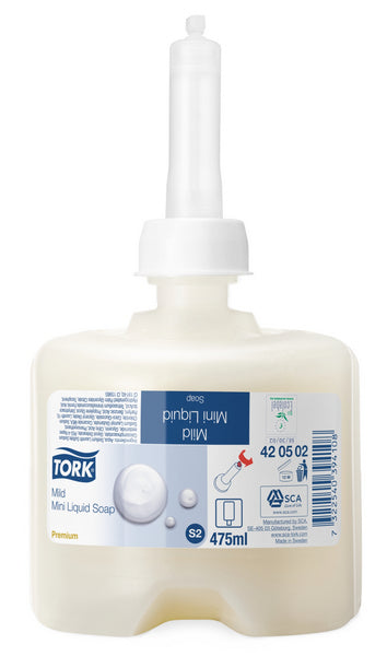 Flüssigseife Tork Premium Mild – S2 System, leicht parfümiert, perlweiss, pH-neutral, 475 ml