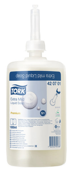 Flüssigseife Tork Premium Sensitive – S1 System, unparfümiert, ohne Farbstoffe, pH-neutral, 1000 ml