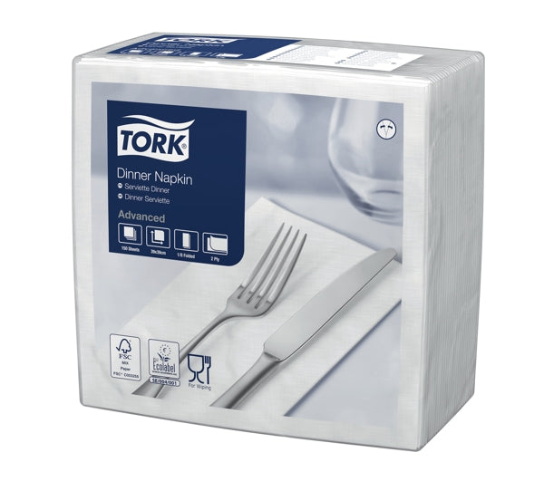 Servietten Tork Advanced, 39 × 39 cm, 2-lagig, 1/8-Kopffalz, weiss