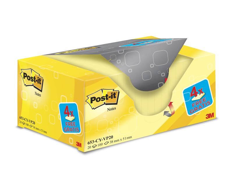 Notizzettel Post-it gelb, 38 × 51 mm – 20 Blöcke