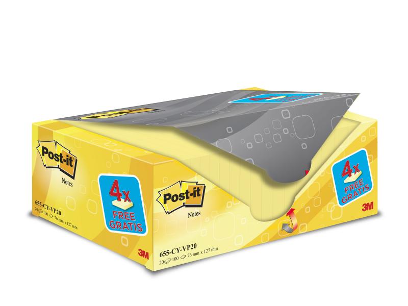 Notizzettel Post-it gelb, 76 × 127 mm – 20 Blöcke