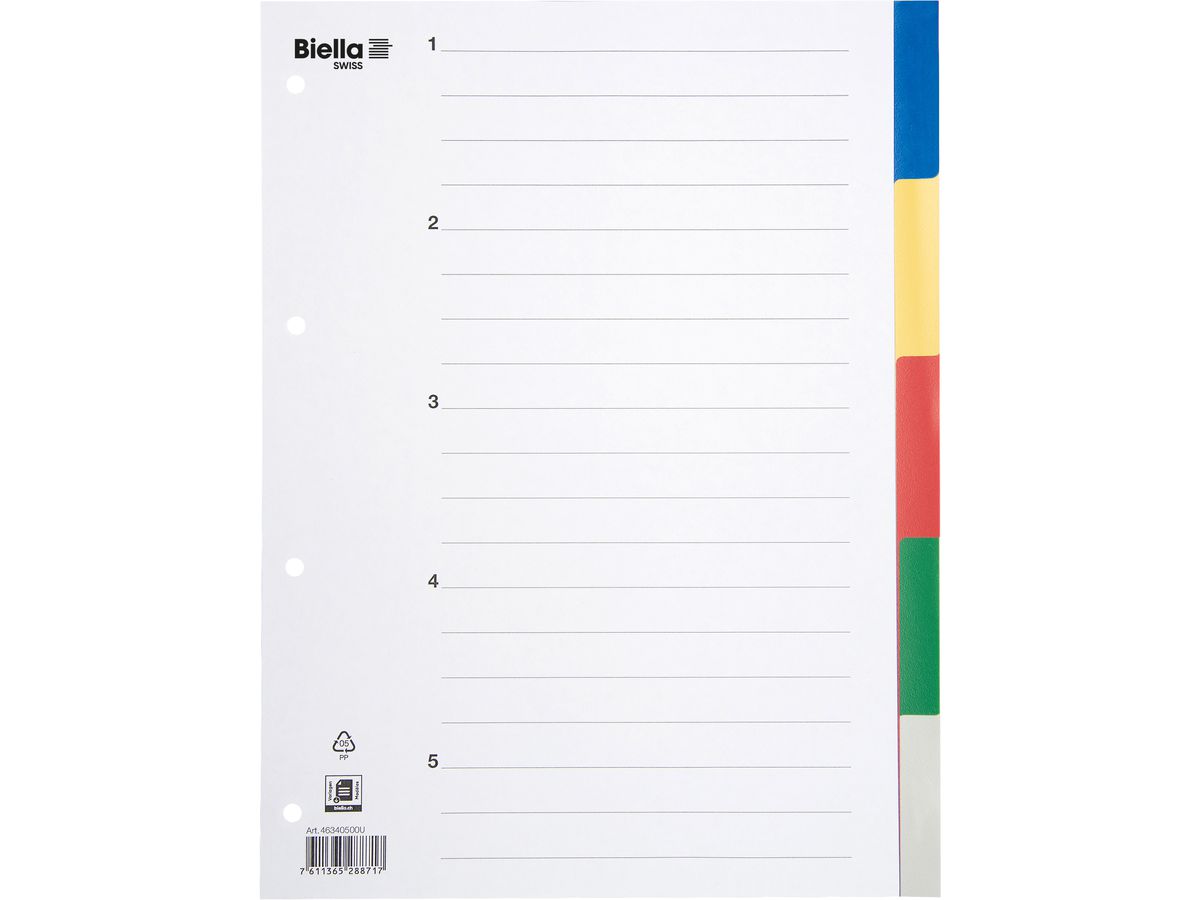 BIELLA Register PP A4 46340500U farbig 5-teilig