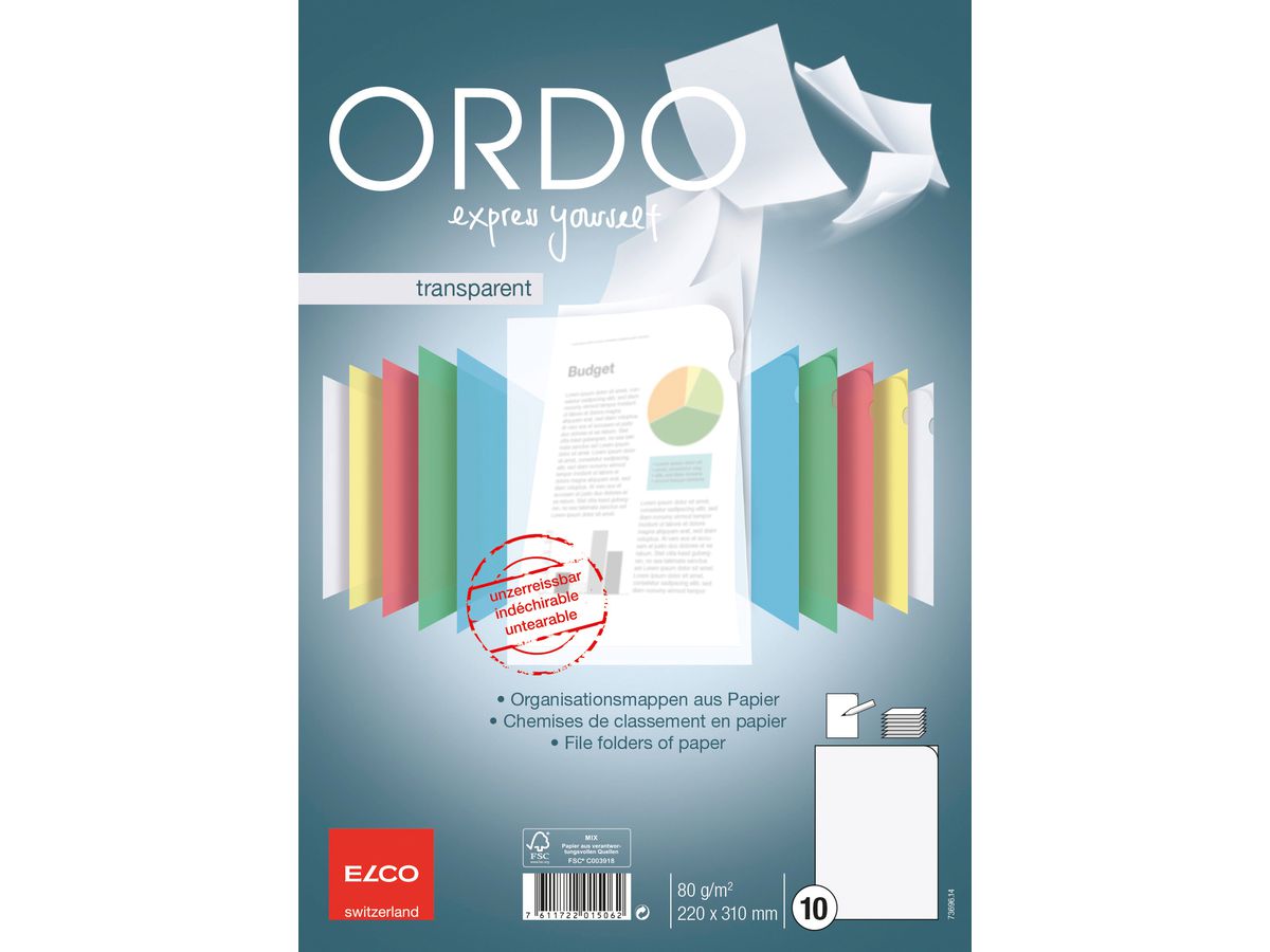 ELCO Sichtmappe Ordo A4, transparent – 10 Stück
