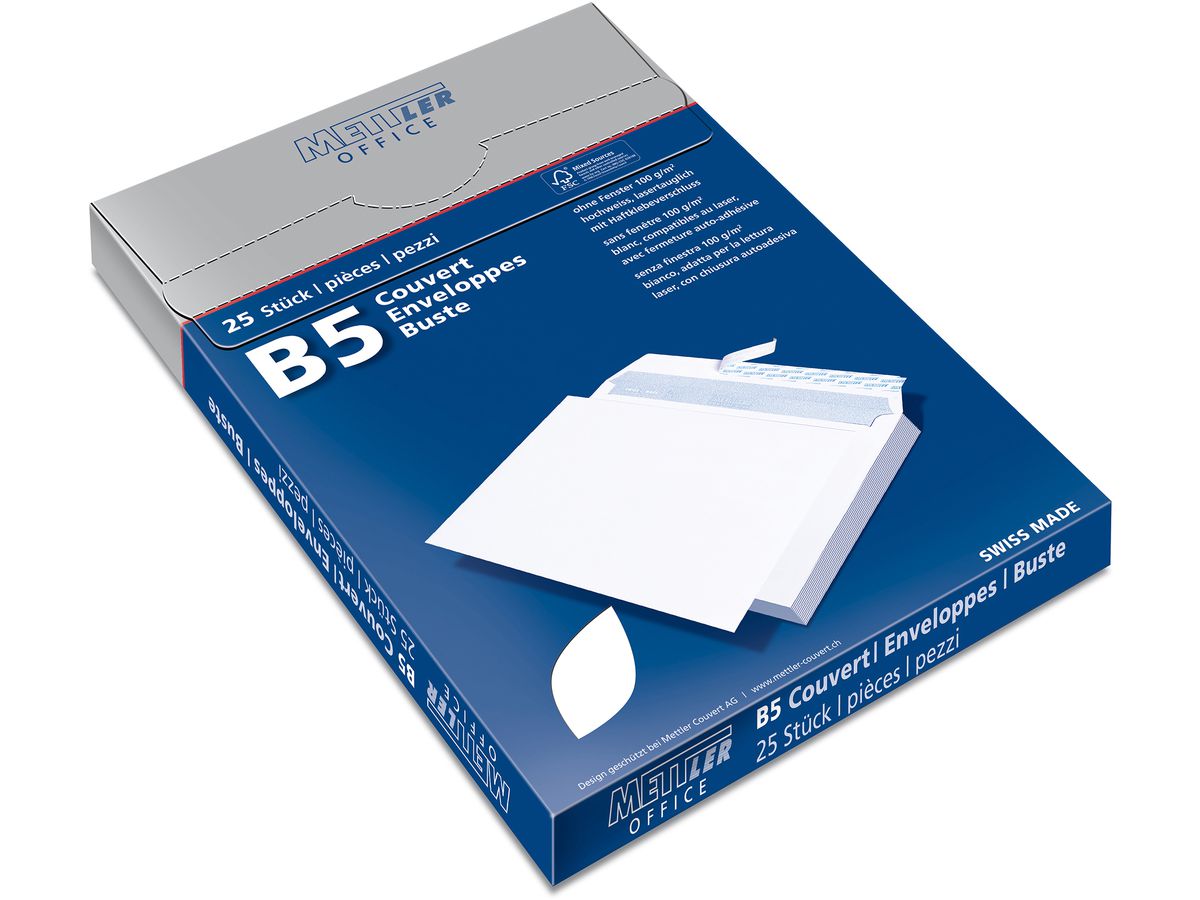Mettler Couvert B5 ohne Fenster ultraweiss 100 g/m² (25 Stück)