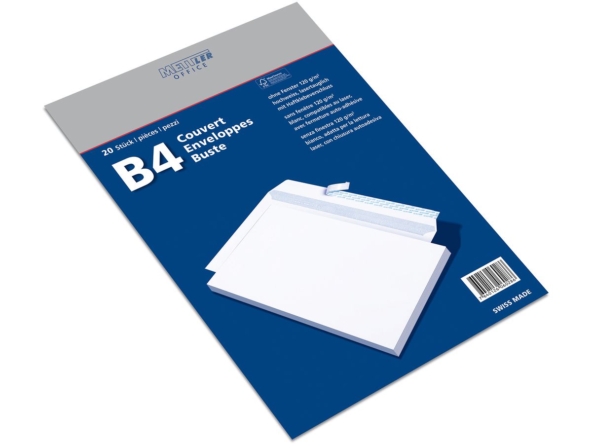 Mettler Couvert B4 ohne Fenster ultraweiss 120 g/m² (20 Stück)