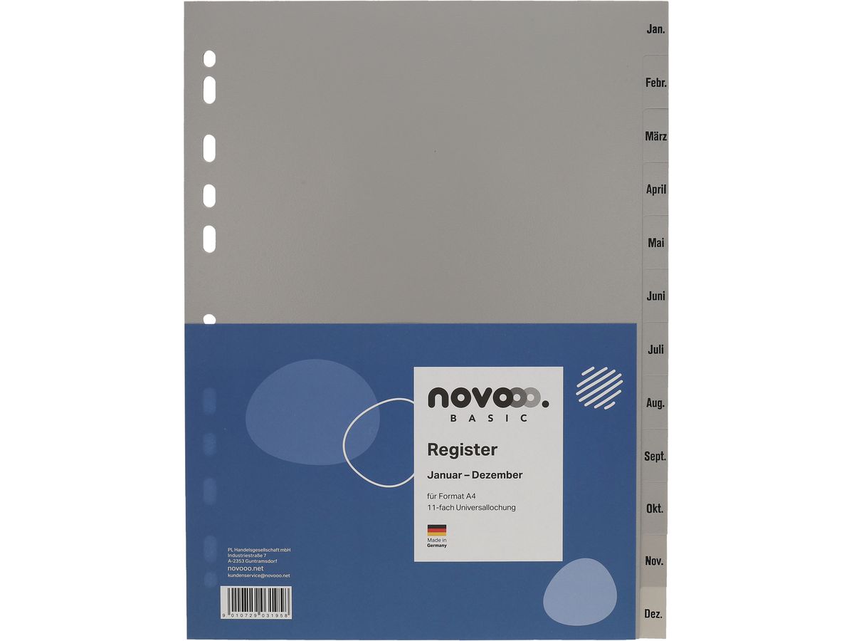 Register Novooo A4 grau, Jan-Dez DE