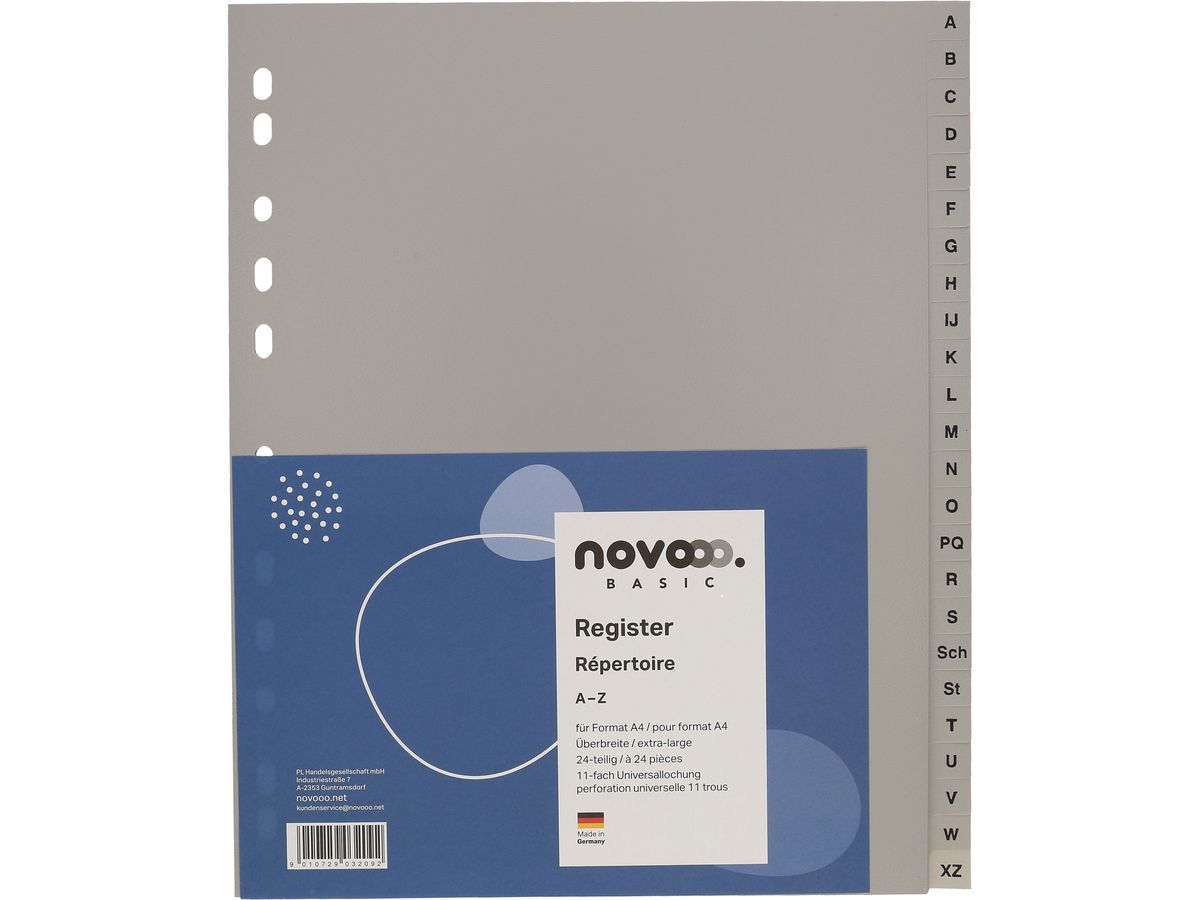 Register Novooo A4+ grau, A-Z 24-teilig