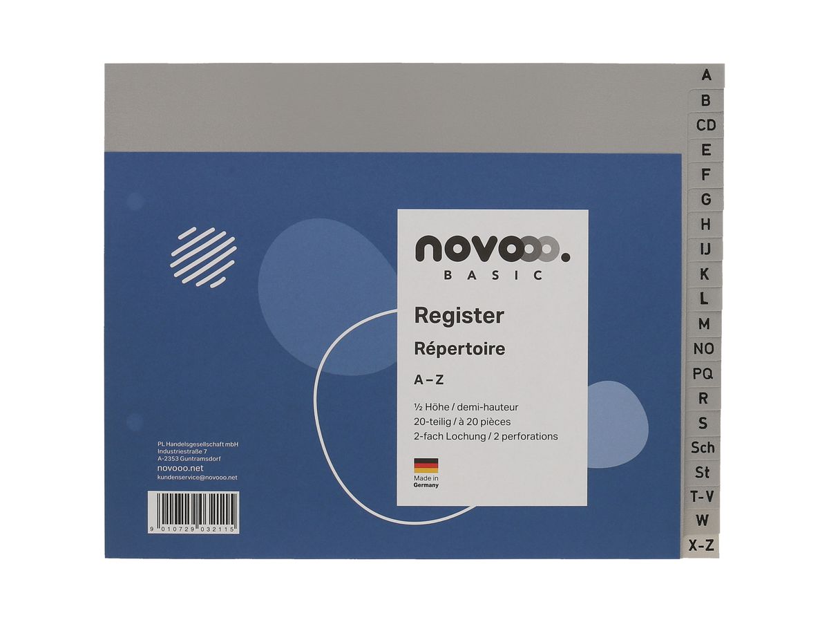 Register Novooo 1/2 Höhe grau, A-Z 20-teilig