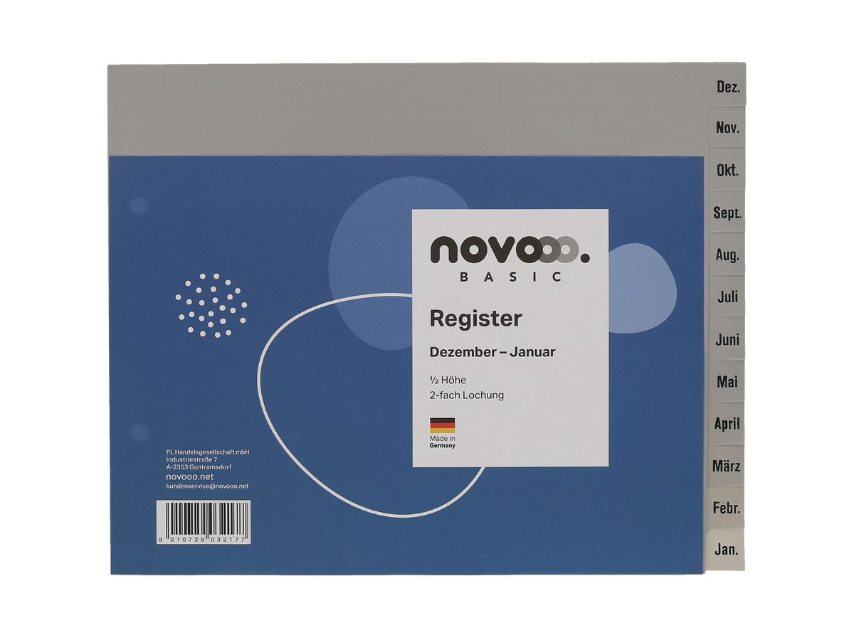 Register Novooo 1/2 Höhe grau, Dez-Jan DE