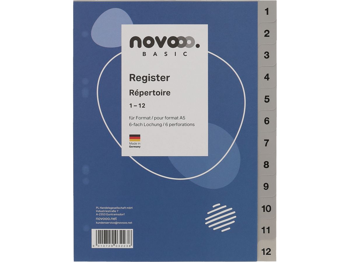 Register Novooo A5 grau, 1-12