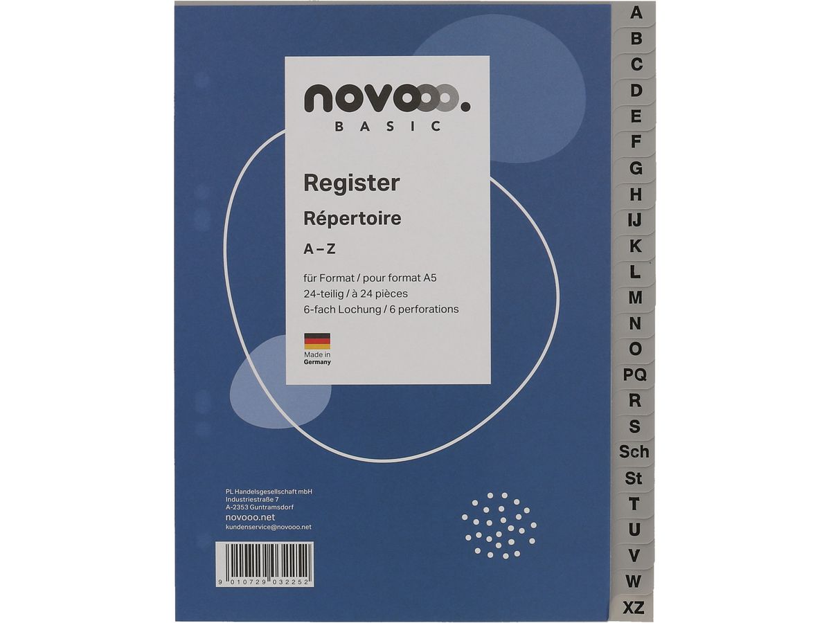 Register Novooo A5 grau, A-Z 24-teilig