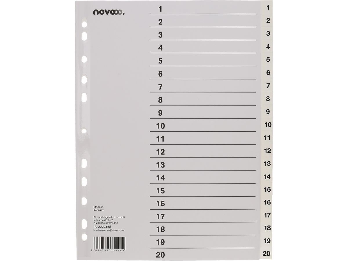 Register Novooo A4 weiss, 1-20