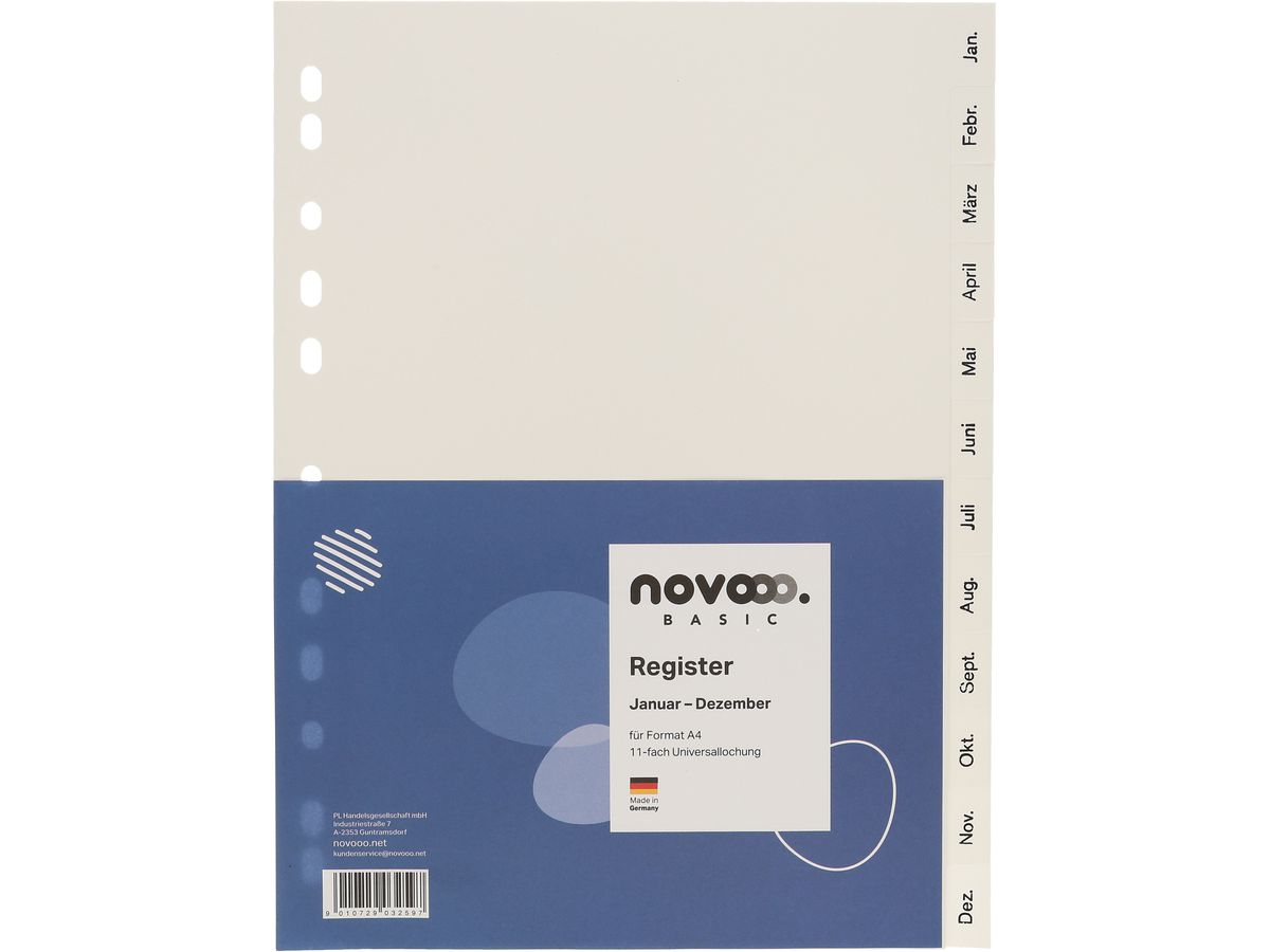Register Novooo A4 weiss, Jan-Déc FR
