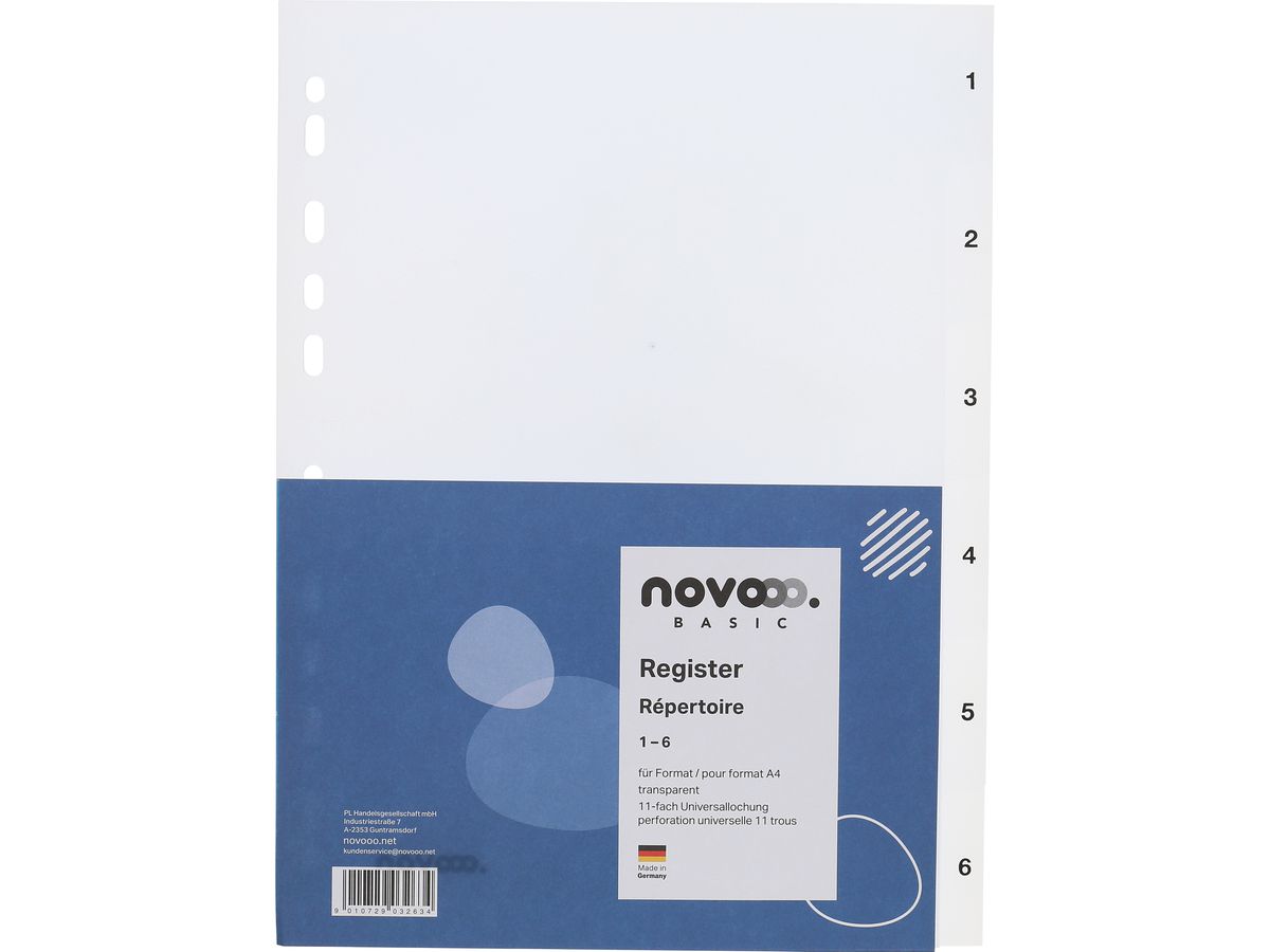 Register Novooo A4 transparent, 1-6