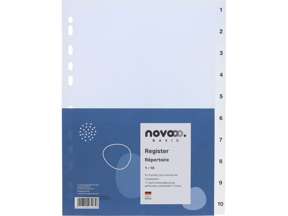 Register Novooo A4 transparent, 1-10