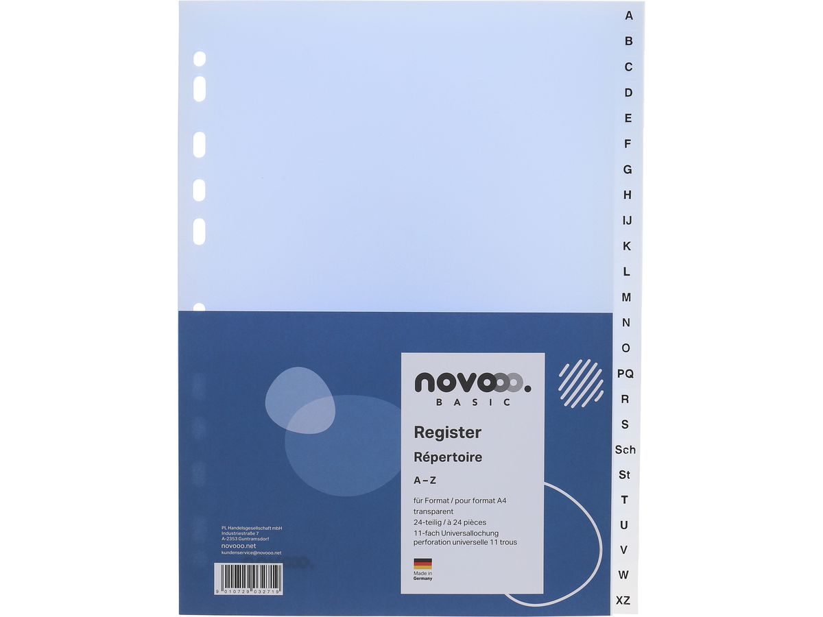 Register Novooo A4 transparent, A-Z 24-teilig