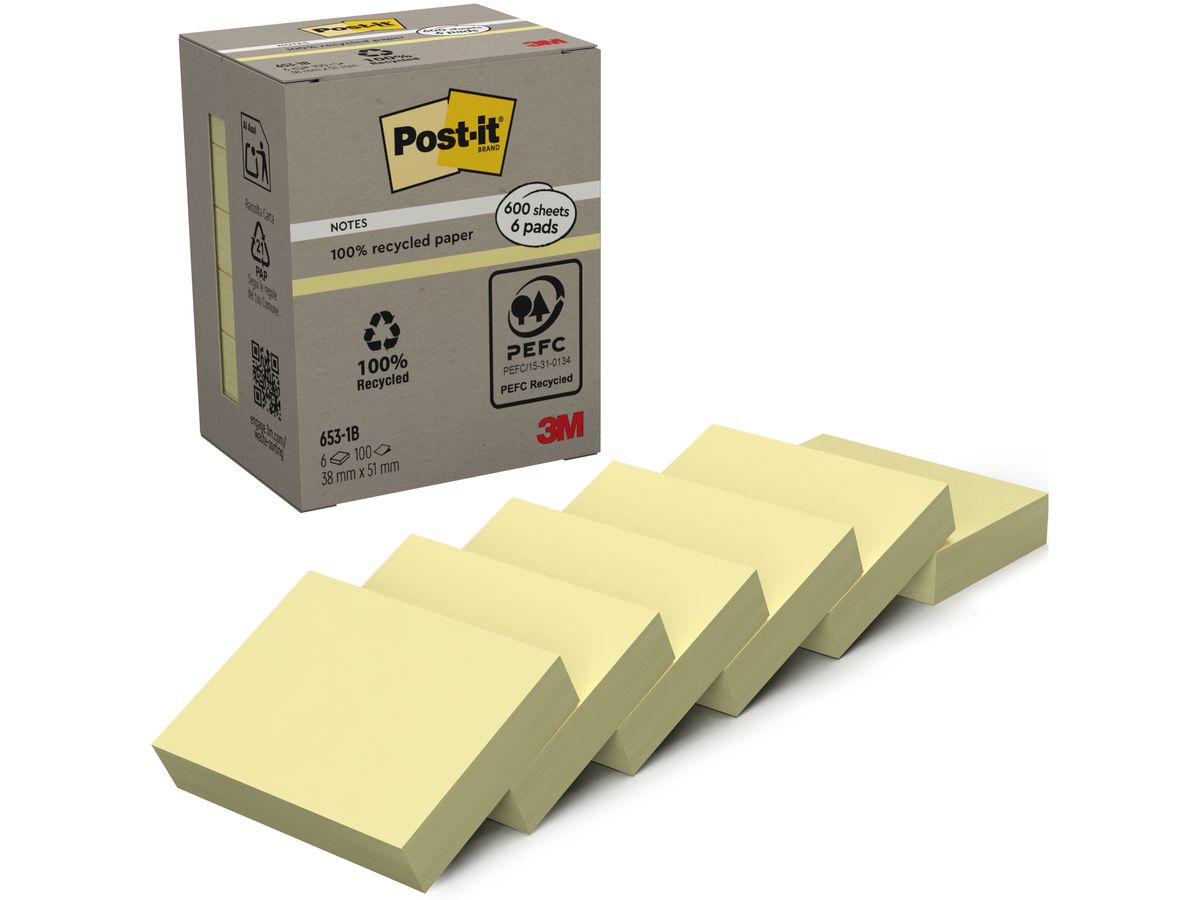 POST-IT Haftnotizen Recycling 38x51mm 653-1B 6x100 Blatt