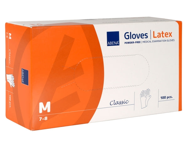Einweghandschuhe Abena Classic Latex, weiss, puderfrei, unsteril, 240 mm, Grösse M