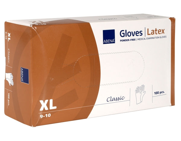 Einweghandschuhe Abena Classic Latex, weiss, puderfrei, unsteril, 240 mm, Grösse XL