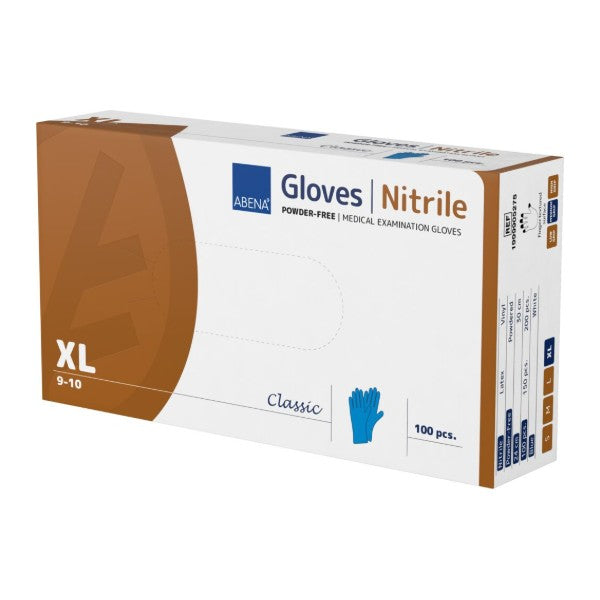 Nitril-Einweghandschuhe Abena Classic, blau, puderfrei, unsteril, 240 mm, Grösse XL – 100 Stück