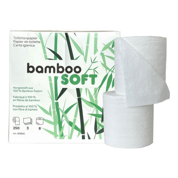bamboo SOFT Toilettenpapier Kleinrollen, 3-lagig, 250 Blatt – 64 Rollen (8 x 8)