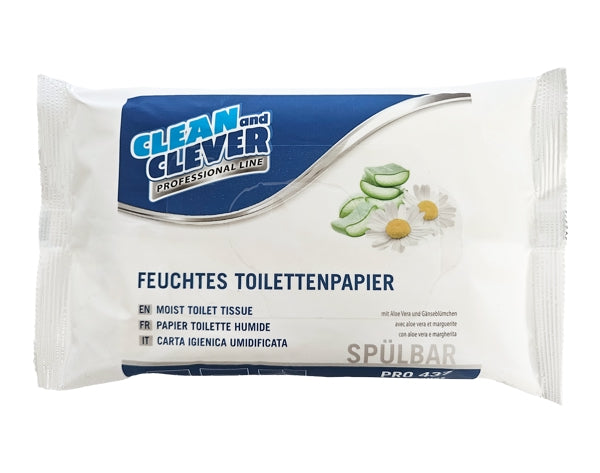CLEAN and CLEVER feuchtes Toilettenpapier PRO 437, mit Aloe Vera und Gänseblümchen, spülbar, Paket à 48 Tücher – 36 Pakete