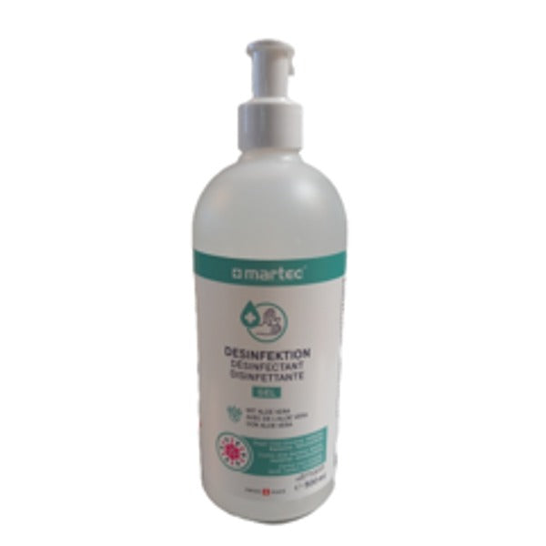 Handdesinfektionsgel Martec mit Aloe-Extrakt, 70 % Ethanol, 500 ml – 6 Flaschen