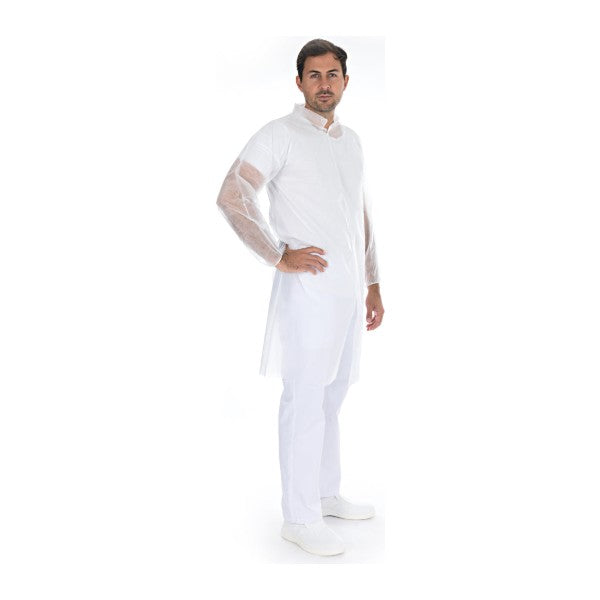Besucherkittel Hygonorm, PP-Vlies, 30 g/m², mit Druckknöpfen, weiss, Grösse XXL – 100 Stück