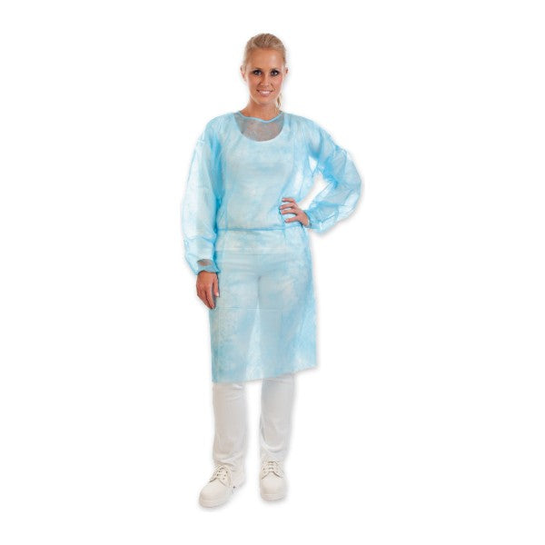 Schutzkittel Hygostar, PP-Vlies, unsteril, blau, 26 g/m², 115 × 140 cm – 100 Stück