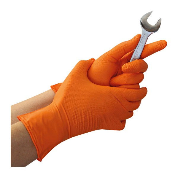 Nitril-Einweghandschuhe Hygostar Power Grip, orange, puderfrei, unsteril, 50 Stück, Grösse S