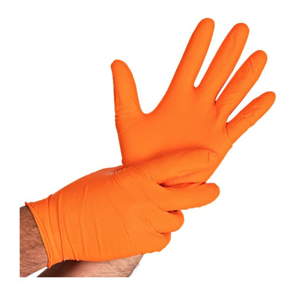 Nitril-Einweghandschuhe Hygostar Power Grip, orange, puderfrei, unsteril, 50 Stück, Grösse M