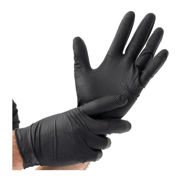 Nitril-Einweghandschuhe Hygostar Power Grip, schwarz, puderfrei, unsteril, 50 Stück, Grösse M