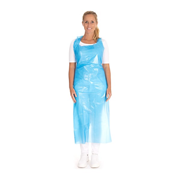 Latzschürze Hygostar LD-PE, blau, wasserabweisend, 0,033 mm, 140 × 75 cm – 500 Stück