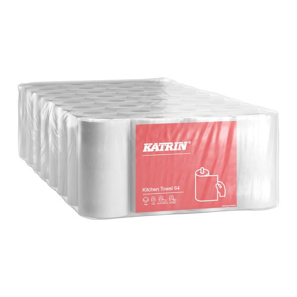 Küchenrollen Katrin, Zellstoff, 2-lagig, 64 Blatt, 22,4 × 23 cm, weiss – 32 Rollen